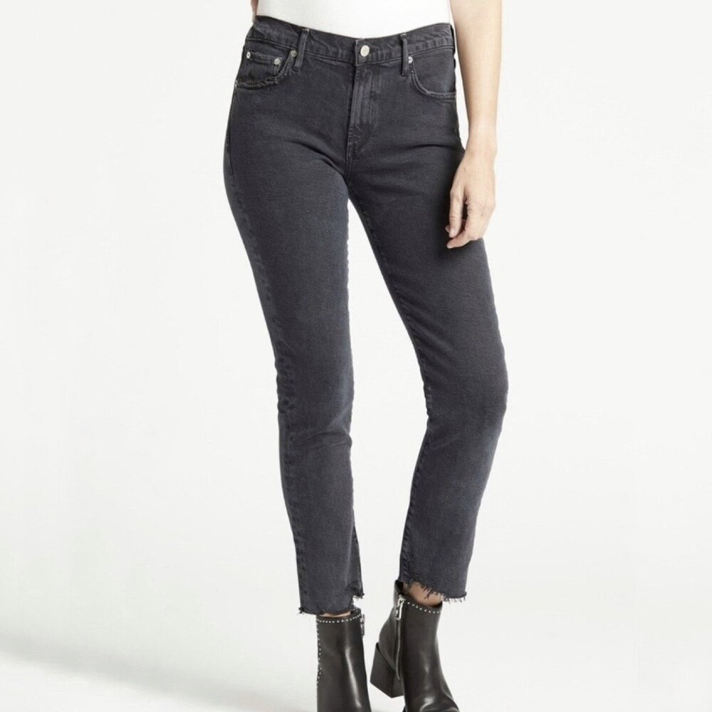 AGOLDE Toni Mid Rise Straight Leg Jeans Raw Hem Faded Black Women’s Size 25